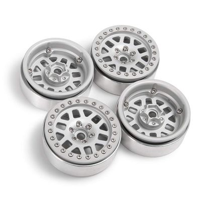 4Pcs 2.2" Aluminum Beadlock Wheels/Rims for 1:10 RC Crawler Axial Wraith SCX10(Silver)