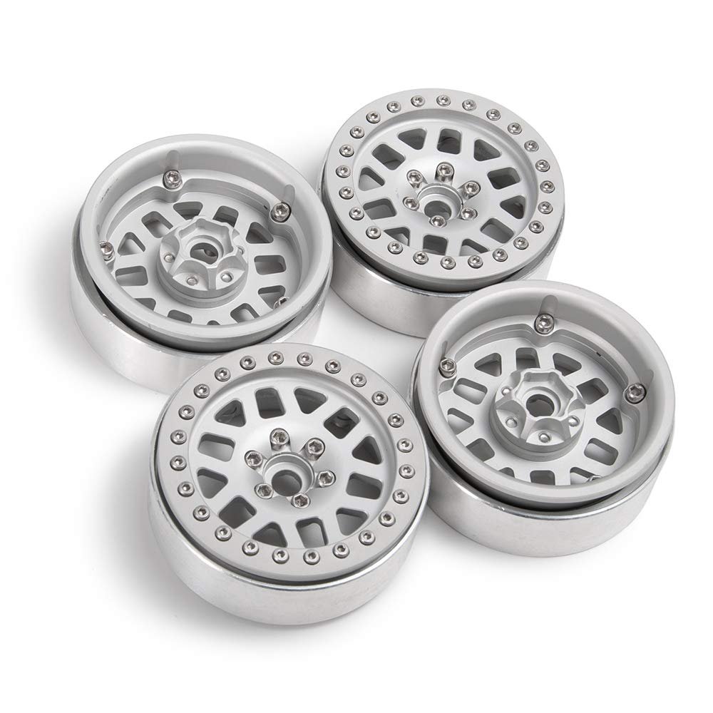 4Pcs 2.2" Aluminum Beadlock Wheels/Rims for 1:10 RC Crawler Axial Wraith SCX10(Silver)