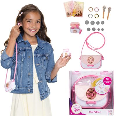 Disney Princess Style Collection Purse - Pretend Play Chic Petite Bag A - Mini Soft Vinyl Handbag for Girls Ages 3 and Up with 5+ Accessories