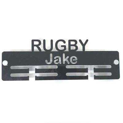 Super Cool Creation Personalised"Rugby" Medal Hanger - Pink