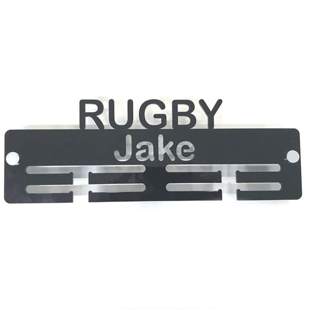 Super Cool Creation Personalised"Rugby" Medal Hanger - Pink