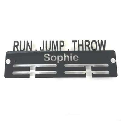 Super Cool Creation Personalised"Run, Jump, Throw" Medal Hanger - Orange