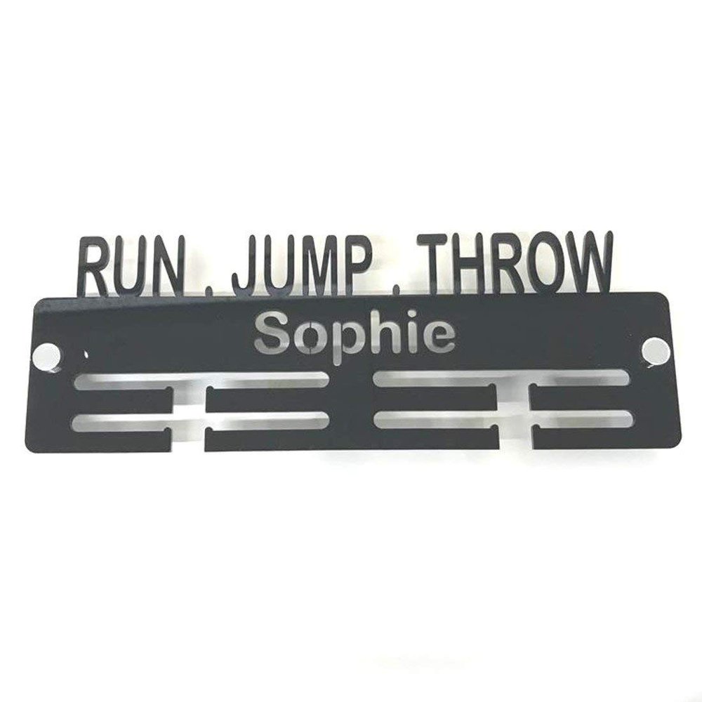 Super Cool Creation Personalised"Run, Jump, Throw" Medal Hanger - Orange