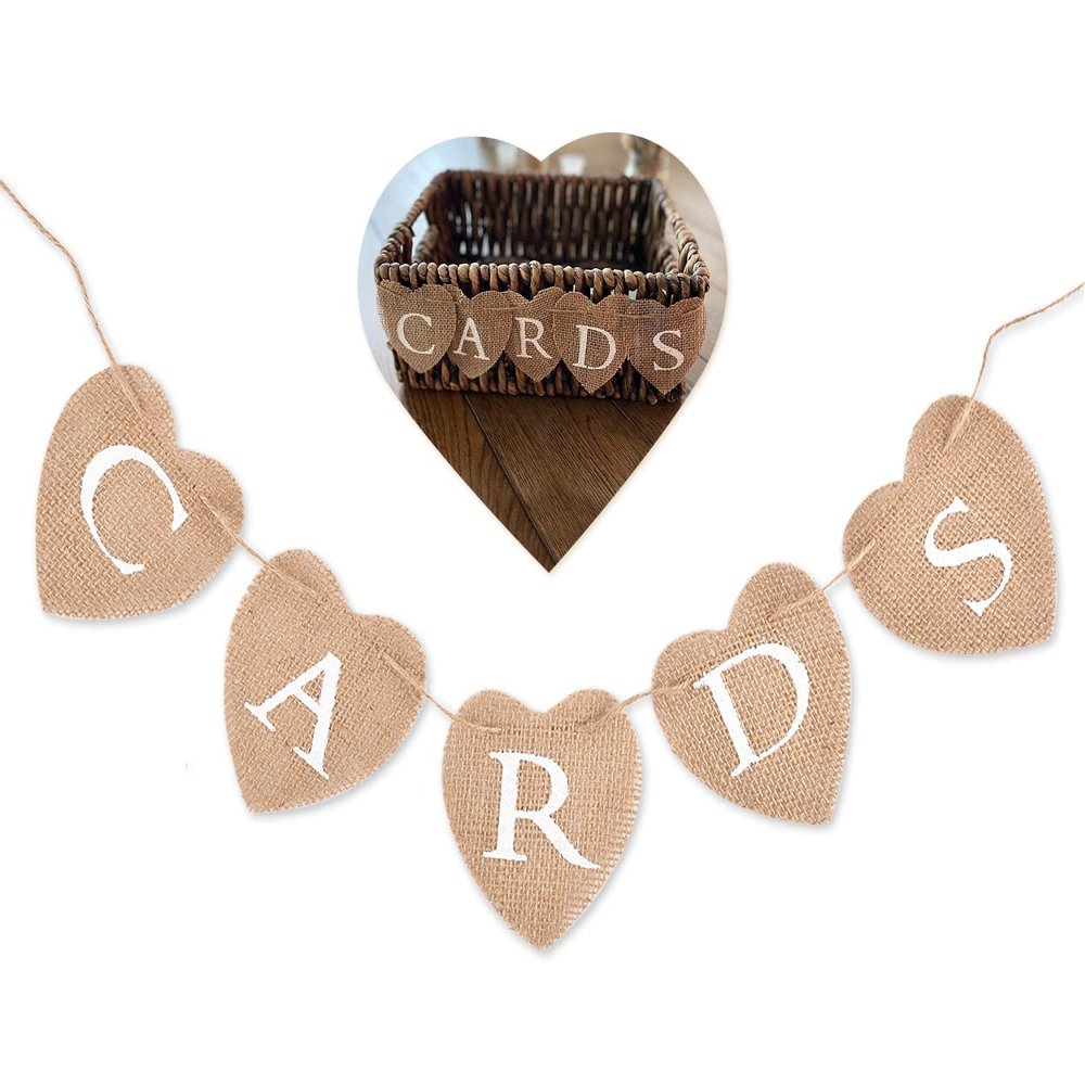 DS. DISTINCTIVE STYLE Cards Banner 9 x 9cm Heart Jute Burlap Banner Jute Garland for Party Decoration, Photo Prop, Wedding