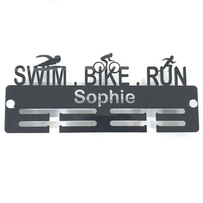 Super Cool Creation Personalised"Swimmer, Biker, Runner" Medal Hanger - Orange
