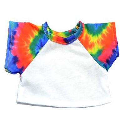 White T-Shirt with Tie Dye Sleeves Teddy Bear Clothes Fits Most 14" - 18" Make Your Own Stuffed Animals