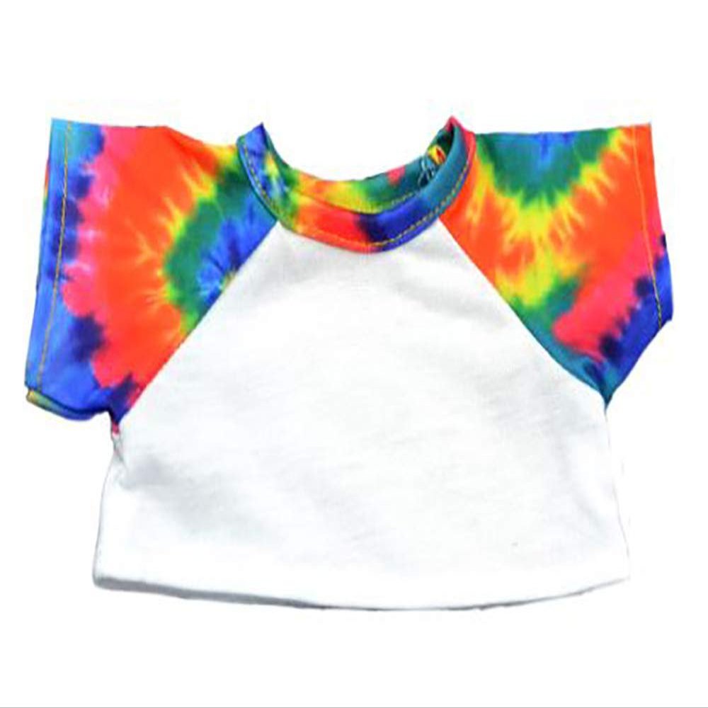White T-Shirt with Tie Dye Sleeves Teddy Bear Clothes Fits Most 14" - 18" Make Your Own Stuffed Animals