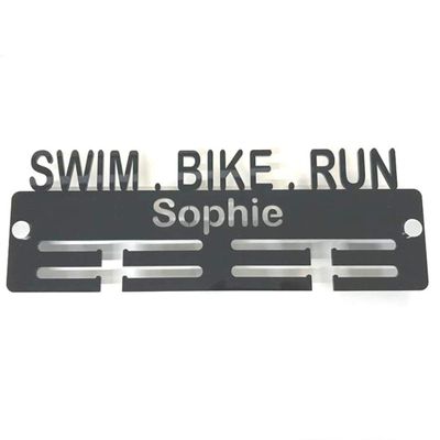 Super Cool Creation Personalised "Swim, Bike, Run" Medal Hanger - Yellow