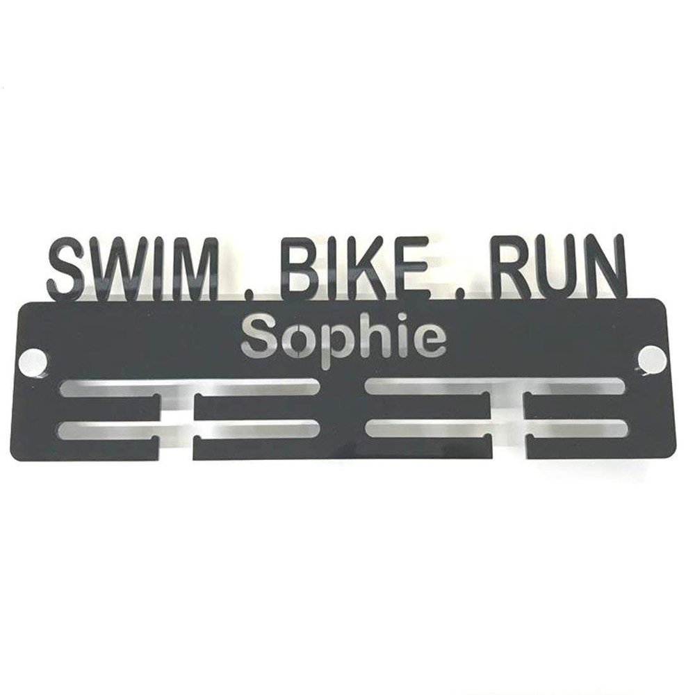Super Cool Creation Personalised "Swim, Bike, Run" Medal Hanger - Light Grey