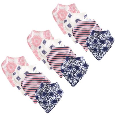 Touched by Nature Unisex Baby Organic Cotton Bandana Bibs, Daisy 12-Pack, 0-9 Months