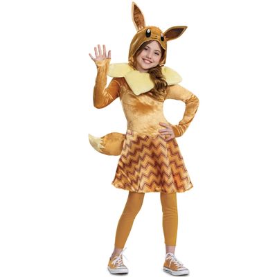 Disguise Deluxe Girl's Pokemon Eevee Hooded Costume with Ears & Tail | Kid's Pokemon Eevee Cosplay Dress, Size (7-8)