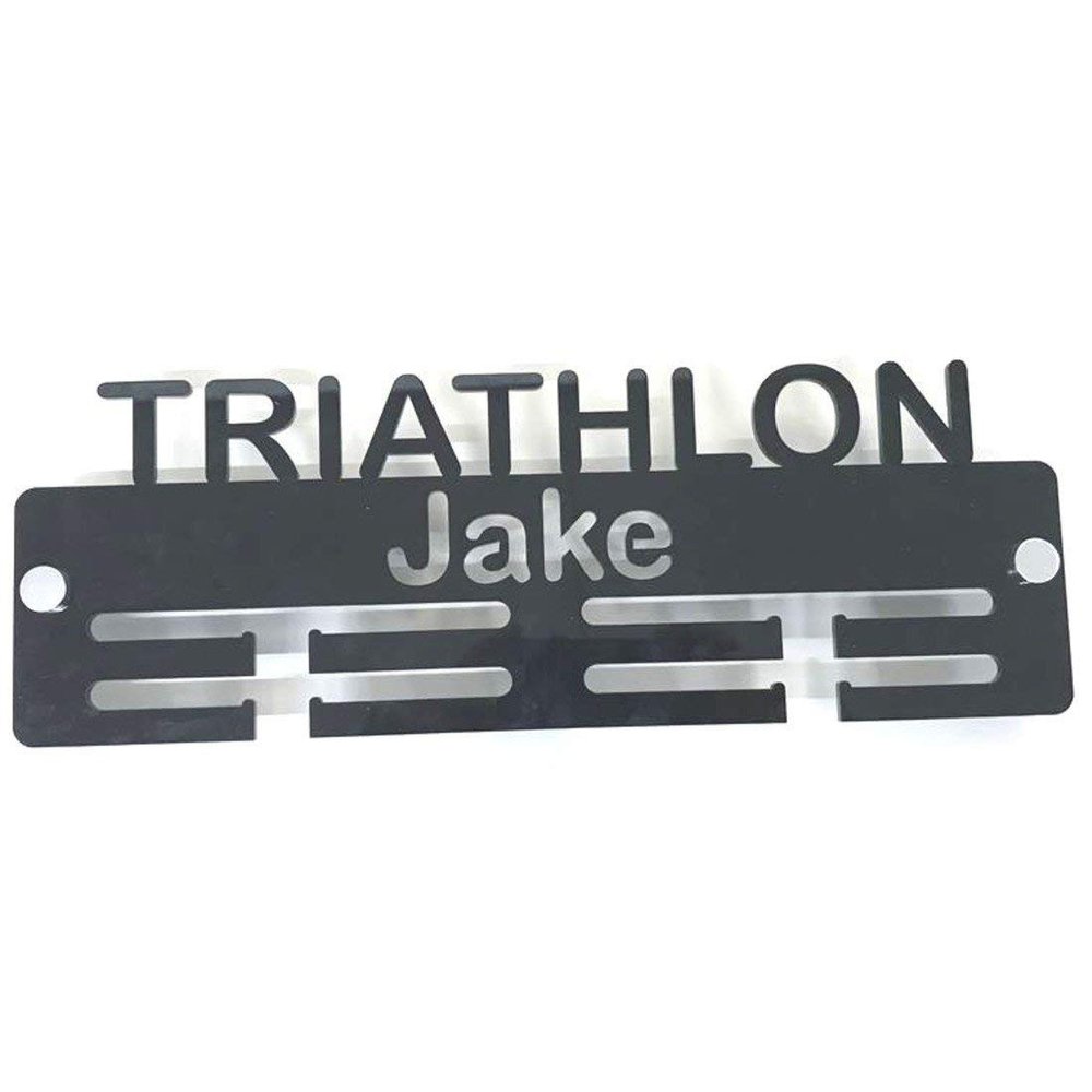 Super Cool Creation Personalised"Triathlon" Medal Hanger - Light Grey