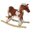 Qaba Wooden Toddler Rocking Horse, Kids Plush Ride on Horse Toy Animal Rocker with Nursery Rhyme Music Brown view 1