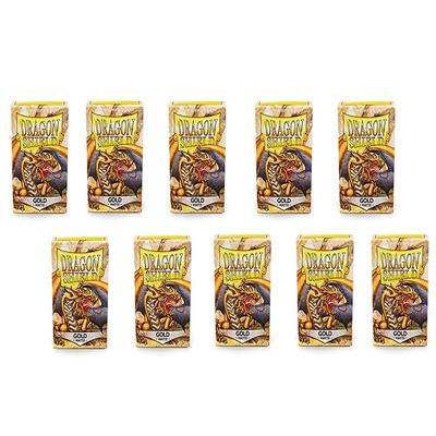 10 Packs Dragon Shield Matte Gold Standard Size 100 ct Card Sleeves Display Case