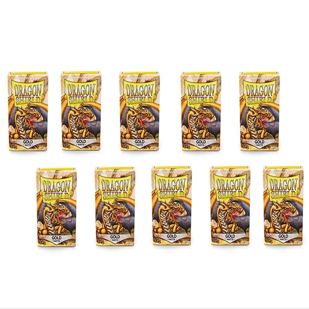 10 Packs Dragon Shield Matte Gold Standard Size 100 ct Card Sleeves Display Case