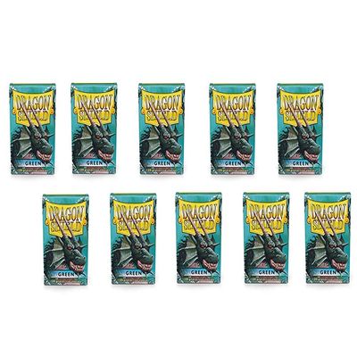 10 Packs Dragon Shield Classic Green Standard Size 100 ct Card Sleeves Display Case 