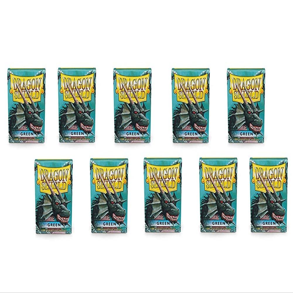 10 Packs Dragon Shield Classic Green Standard Size 100 ct Card Sleeves Display Case 
