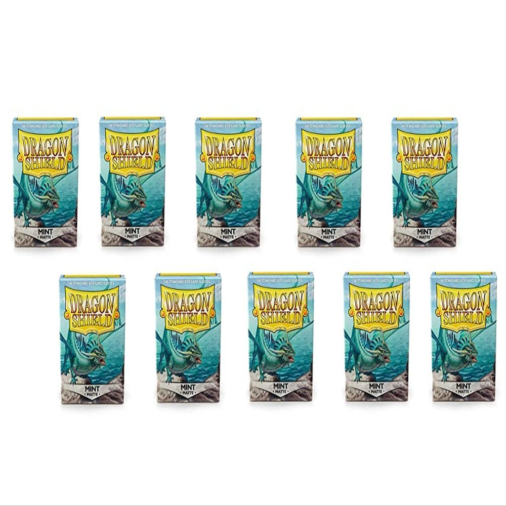 10 Packs Dragon Shield Matte Mint Standard Size 100 ct Card Sleeves Display Case