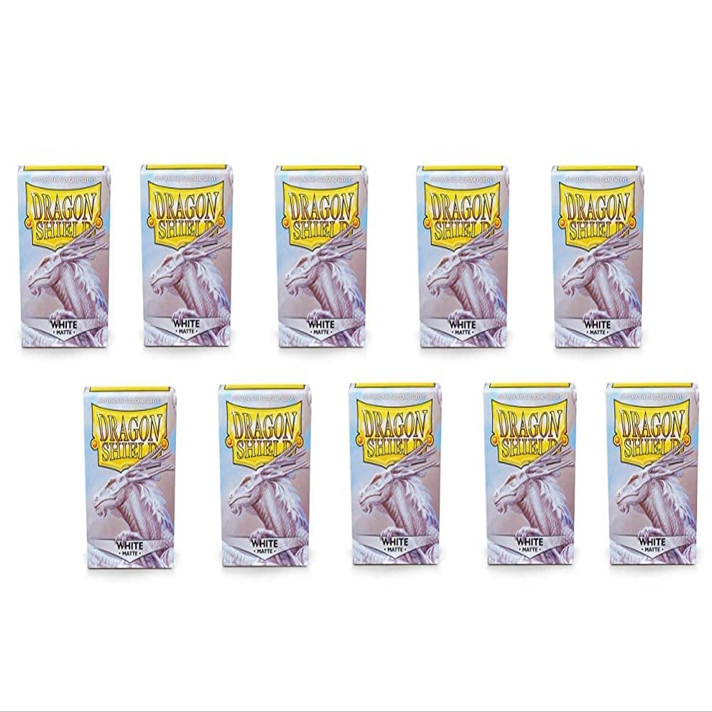 10 Packs Dragon Shield Matte White Standard Size 100 ct Card Sleeves Display Case
