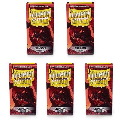 5 Packs Dragon Shield Classic Crimson Standard Size 100 ct Card Sleeves Value Bundle!