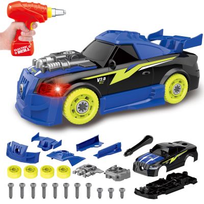 Pup Go Take Apart Toy Racing Car for Kids Age 3+ Year Old, 2 in 1 Build Your Own Car with Realistic Sounds & Lights, Construction Vehicle Toys with Electric Drill, Ideal Gitfs for Boys(4 Spare Screws)