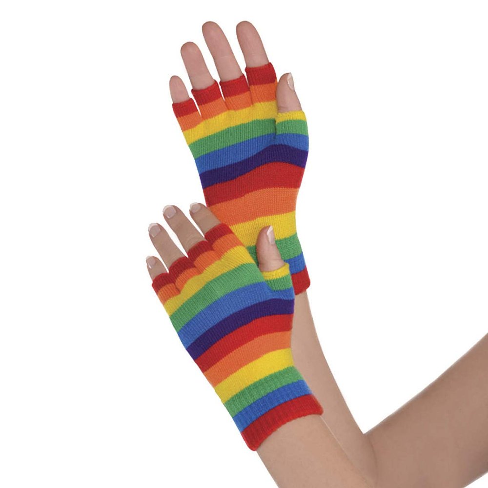 Amscan Costume Accessory Rainbow Fingerless Gloves, Multicolor