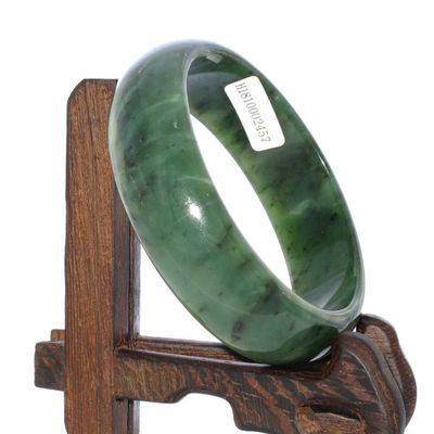 2.3" China Certified Nature Hetian Nephrite Jade Women's Green Flower Bangle Bracelet 2457