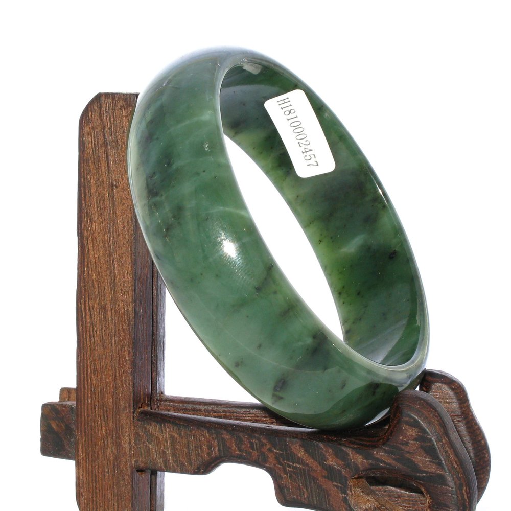 2.3" China Certified Nature Hetian Nephrite Jade Women's Green Flower Bangle Bracelet 2457