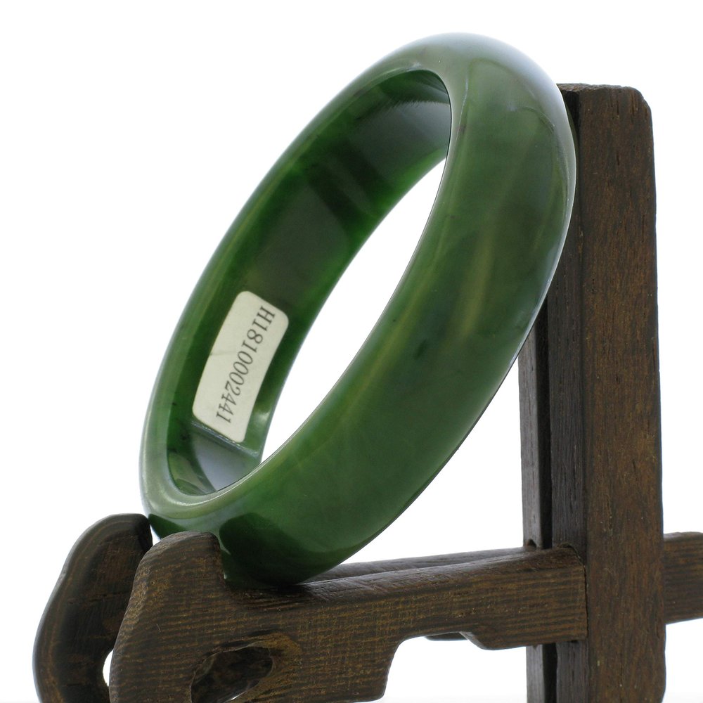 2.3" China Certified Nature Hetian Nephrite Jade Women's Green Flower Bangle Bracelet2441