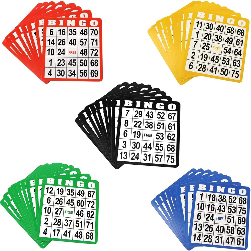 GSE Games & Sports Expert 100-Pack Multi-Color Bingo Game Cards with Easy Read Numbers, Reusable Paper Bingo Sheets for Large Groups, Family/Friend Parties