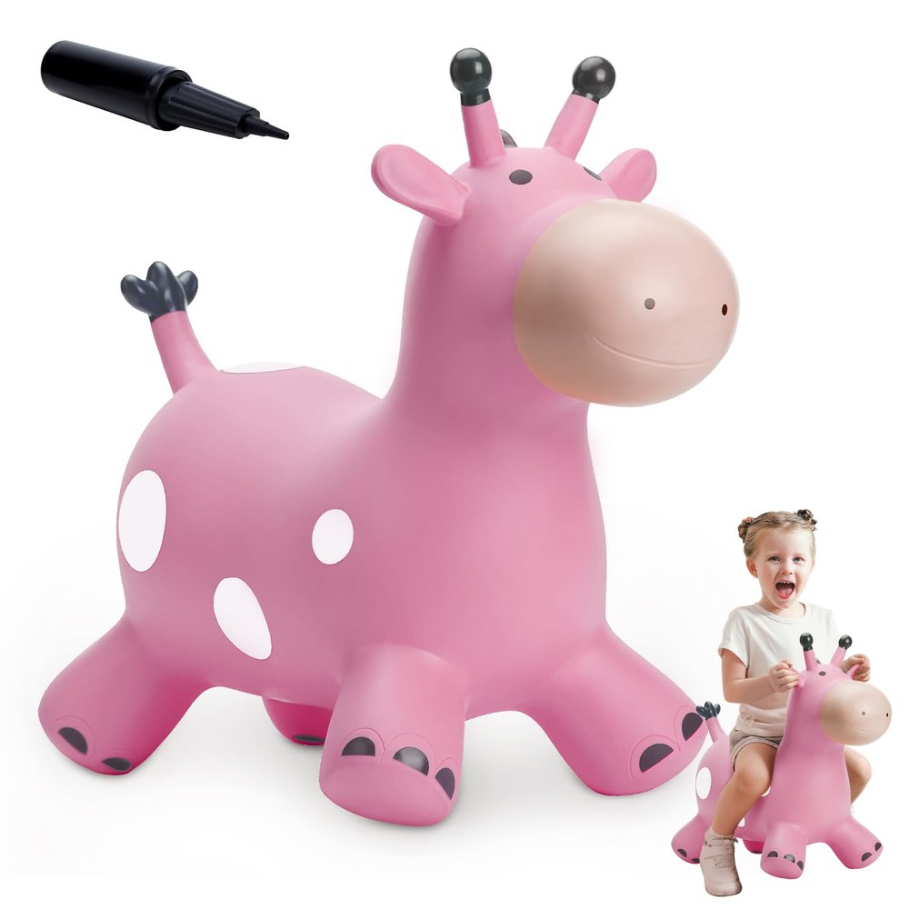 EVERICH TOY Giraffe Bouncy Horse Hopper for Toddlers 1-3, Bouncy Animals Jumping Horse, Inflatable Ride on Bouncer, for Boys Girls 18 M+ 2 3 4 5 6 Years Old W/Free Pump