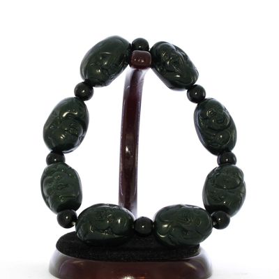 1" Bangle Bracelet China Certified Nature Hetian Nephrite Jade Lucky Eight Immortings 6252