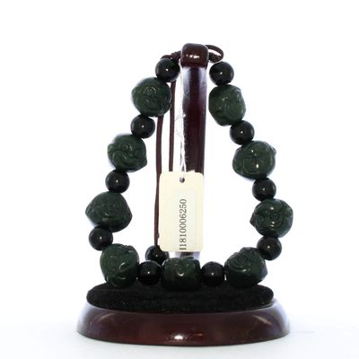 0.6" Bangle Bracelet China Certified Nature Hetian Nephrite Jade Hand Made Lucky Monkey 6250