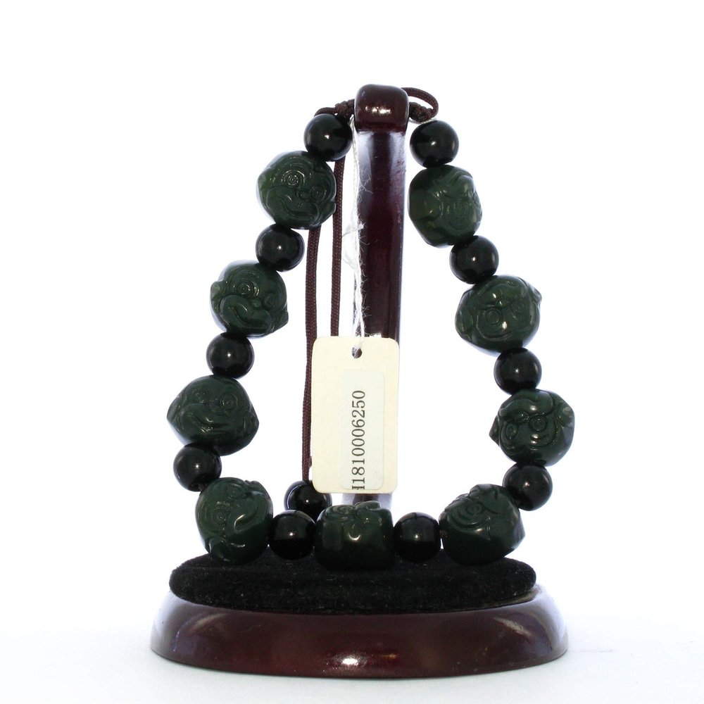 0.6" Bangle Bracelet China Certified Nature Hetian Nephrite Jade Hand Made Lucky Monkey 6250