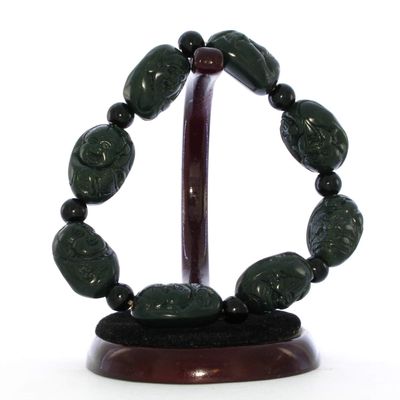 0.9" Men's Bangle Bracelet China Certified Nature Hetian Nephrite Jade Hand Made Lucky Eight Immortings 6251