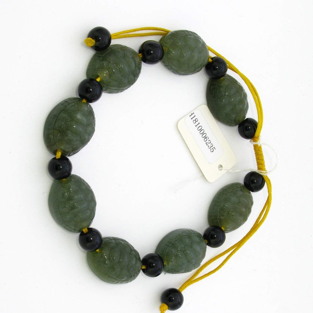 0.8" Bangle Bracelet China Certified Nature Hetian Nephrite Jade Longevity Turtle Back Pearls 6235