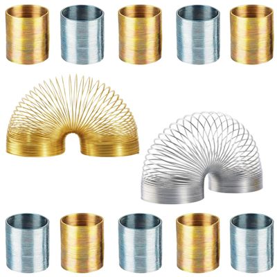 ArtCreativity 1" Mini Slinky Coil Spring (12 Pack) Silver and Gold Metal Slinky Spring Set, Fun Birthday Party Favor for Kids, Cute Coil Spring Prize, Stocking Stuffers