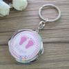 12 PCS Personalized Baby Shower Pink Girl Mirror Keychain Favors with Baby Footprint Design Custom Engraving Gift view 3