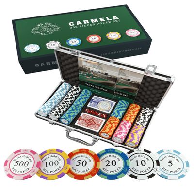 Bullets Playing Cards | Poker Set Carmela | 300 clay poker chips (14 g) with aluminum case, plastic playing cards & dice  Texas Holdem, numbered values