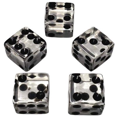 Set of (5) 16mm Dice Standard Transparent Square Cornered with Black Velvet Cloth Pouch Bag (Clear)