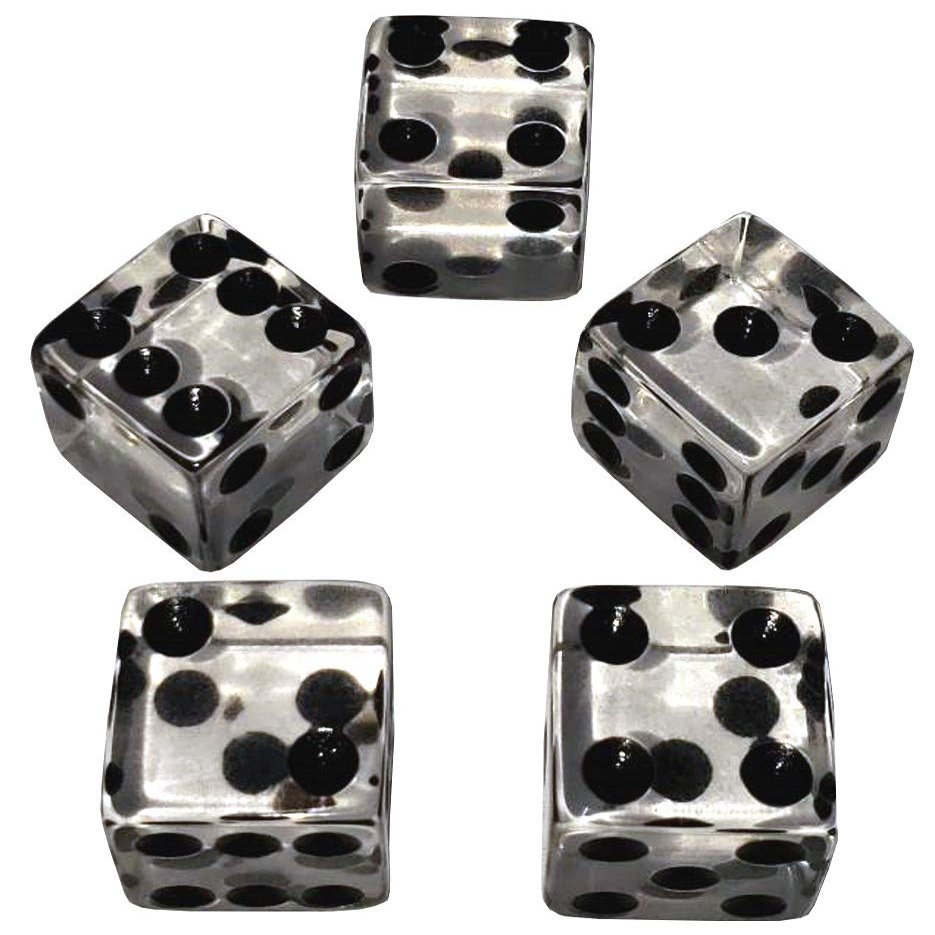 Set of (5) 16mm Dice Standard Transparent Square Cornered with Black Velvet Cloth Pouch Bag (Clear)