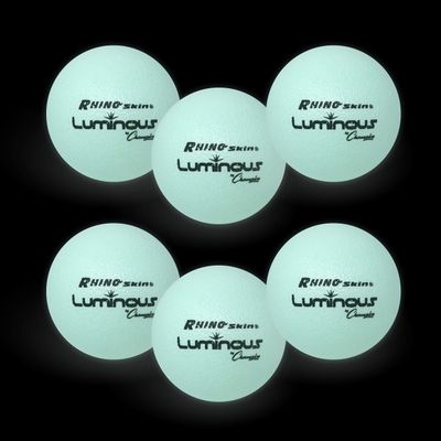 Champion Sports Premium Rhino Skin Dodgeballs with Mesh Storage Bag, Set of 6 - Glow in the Dark Playground Balls for Outdoor Games and Gym Class - Low Bounce Dodgeballs