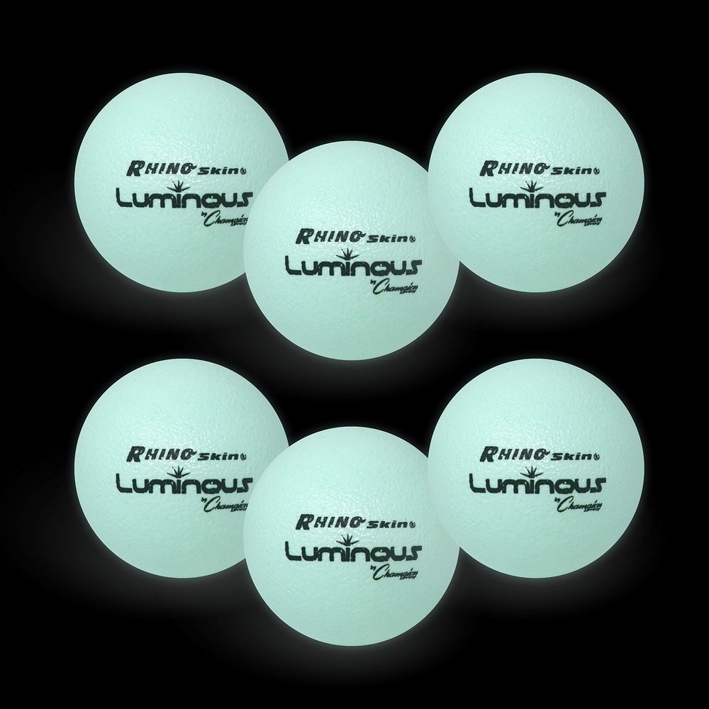 Champion Sports Premium Rhino Skin Dodgeballs with Mesh Storage Bag, Set of 6 - Glow in the Dark Playground Balls for Outdoor Games and Gym Class - Low Bounce Dodgeballs