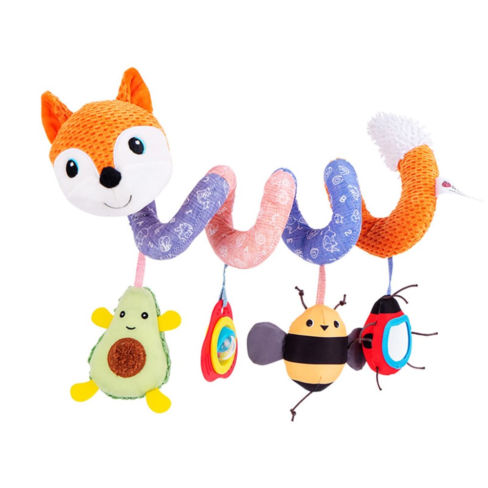 Jollybaby Crib Stroller Car Seat Toys for Baby 0-3-6-9-12 Months, Tummy Time Hanging Sensory Toys for Newborn with Music Box and Teether, Spiral Carseat Toy for Infant Boys Girls Gift (03-Orange Fox)