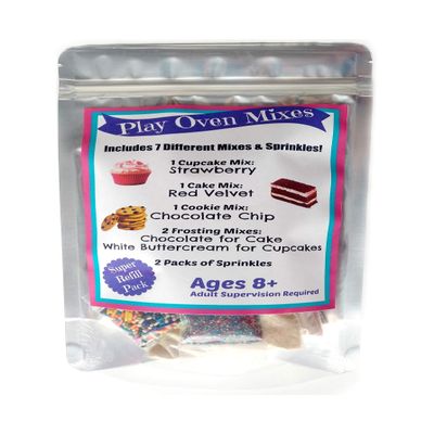 Children's Easy to Bake Oven Mixes Play Toy Oven Real 7 Mixes Mega Refill Kit Strawberry Cupcakes Red Velvet Cake Frosting Sprinkles Ultimate Set Cooking Baking Supplies Super Pack Net Wt 6.2 oz