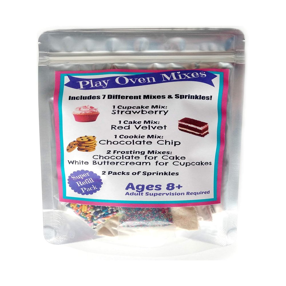 Children's Easy to Bake Oven Mixes Play Toy Oven Real 7 Mixes Mega Refill Kit Strawberry Cupcakes Red Velvet Cake Frosting Sprinkles Ultimate Set Cooking Baking Supplies Super Pack Net Wt 6.2 oz