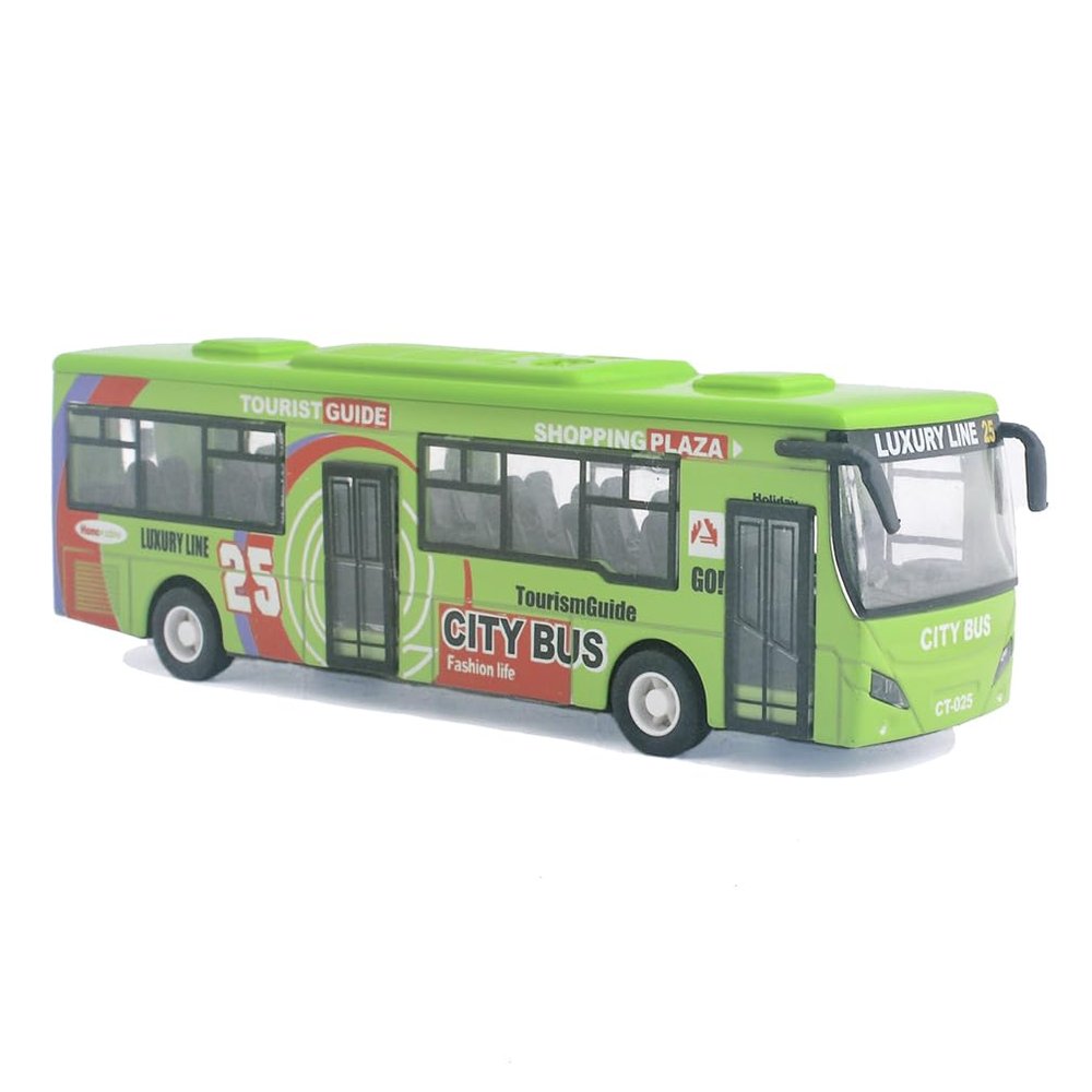 Ailejia City Bus Toy Die Cast Pull Back Buses Vehicles Mini Car Diecast Model Car Toys Lights and Music (Green)