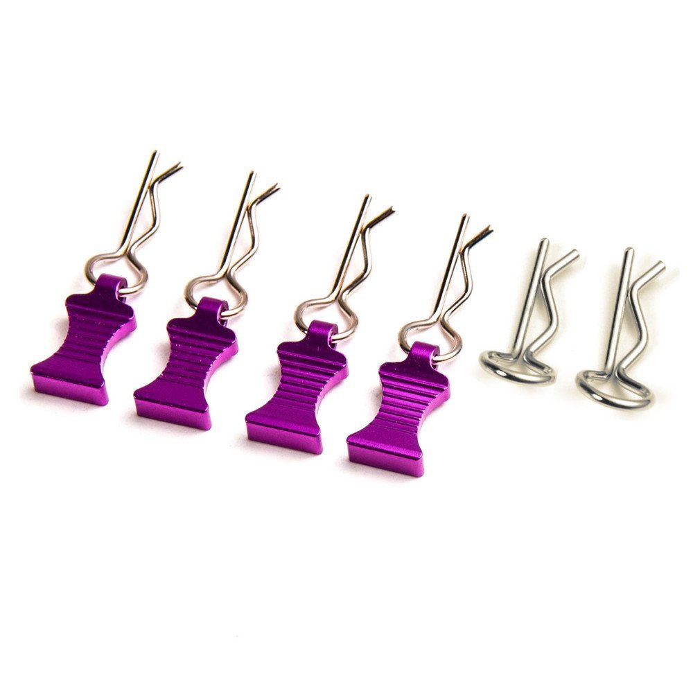MOHERO Metal RC Body Clips Pins with Pull Tabs for 1/10 Axial SCX10 RC Model Crawler Car Pack of 6 (Purple)