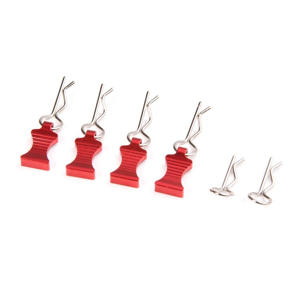 MOHERO Metal RC Body Clips Pins with Pull Tabs for 1/10 Axial SCX10 RC Model Crawler Car Pack of 6 (Red)