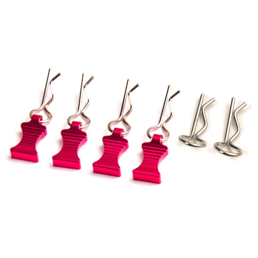 MOHERO Metal RC Body Clips Pins with Pull Tabs for 1/10 Axial SCX10 RC Model Crawler Car Pack of 6 (Rose Red)